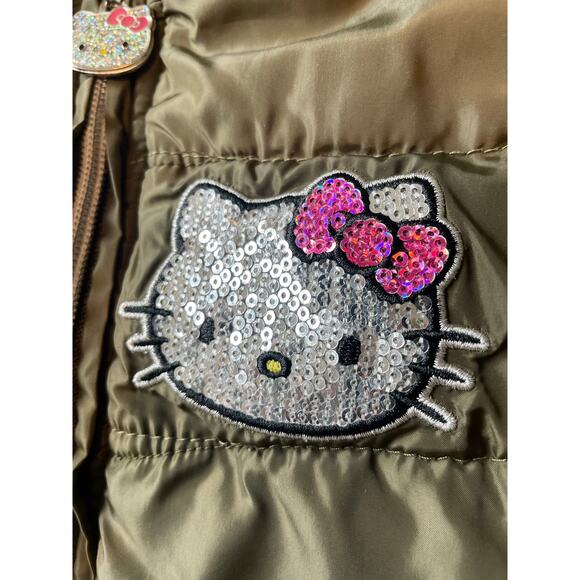 Hello Kitty by Sanrio Toddler Puffer Jacket Hooded Bling Size 2T Girls Green EUC - Picture 2 of 13